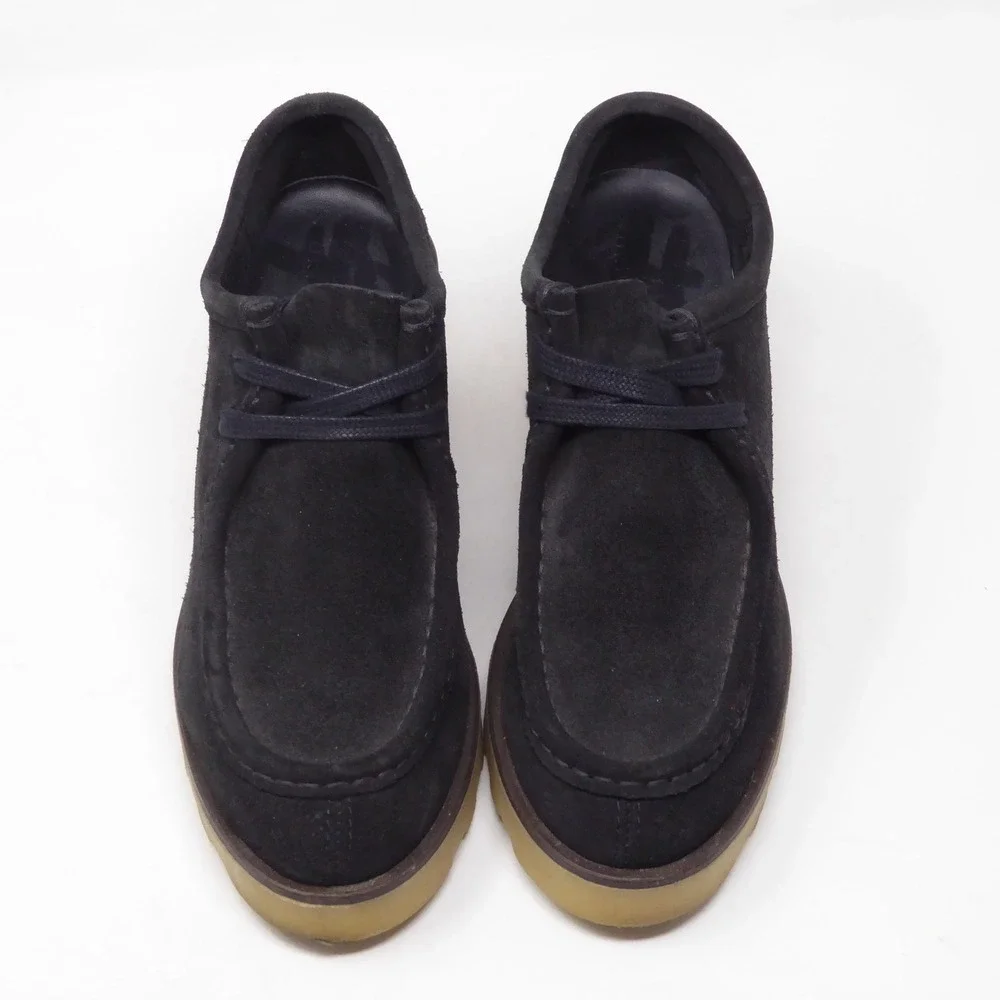 Clarks Women Originals Wallabee Shoes Boots Black Suede Heeled Platform 6.5M